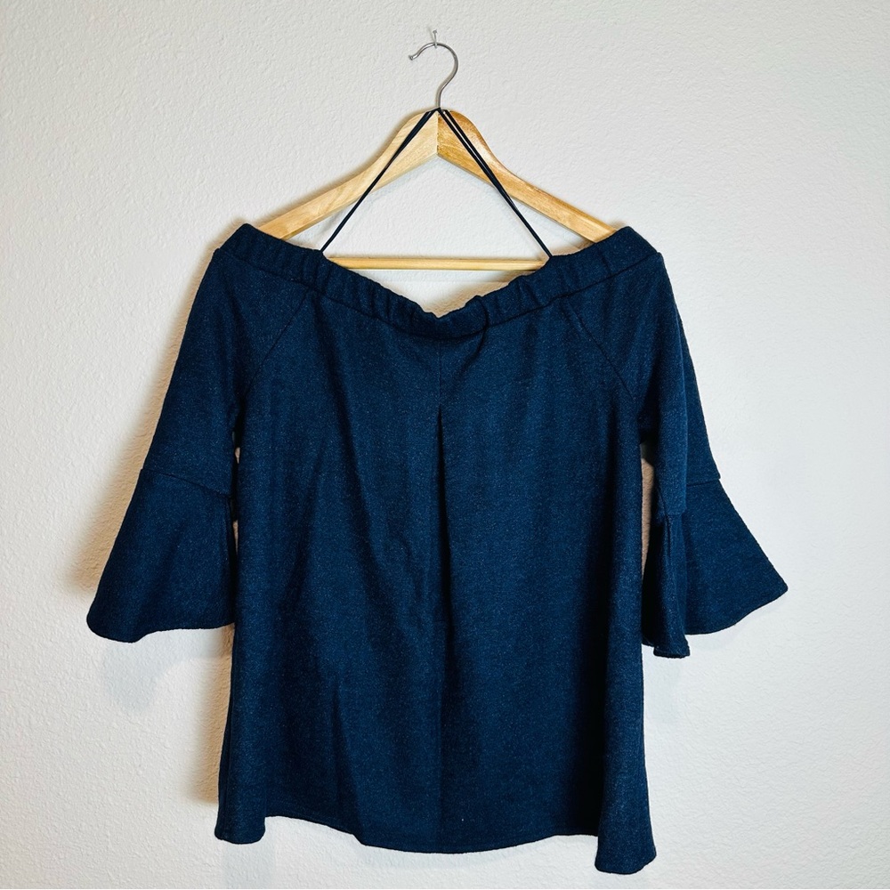 Banana Republic Women’s Off The Shoulder Top Bell Sleeves Navy Blue Size Medium - Picture 4 of 7